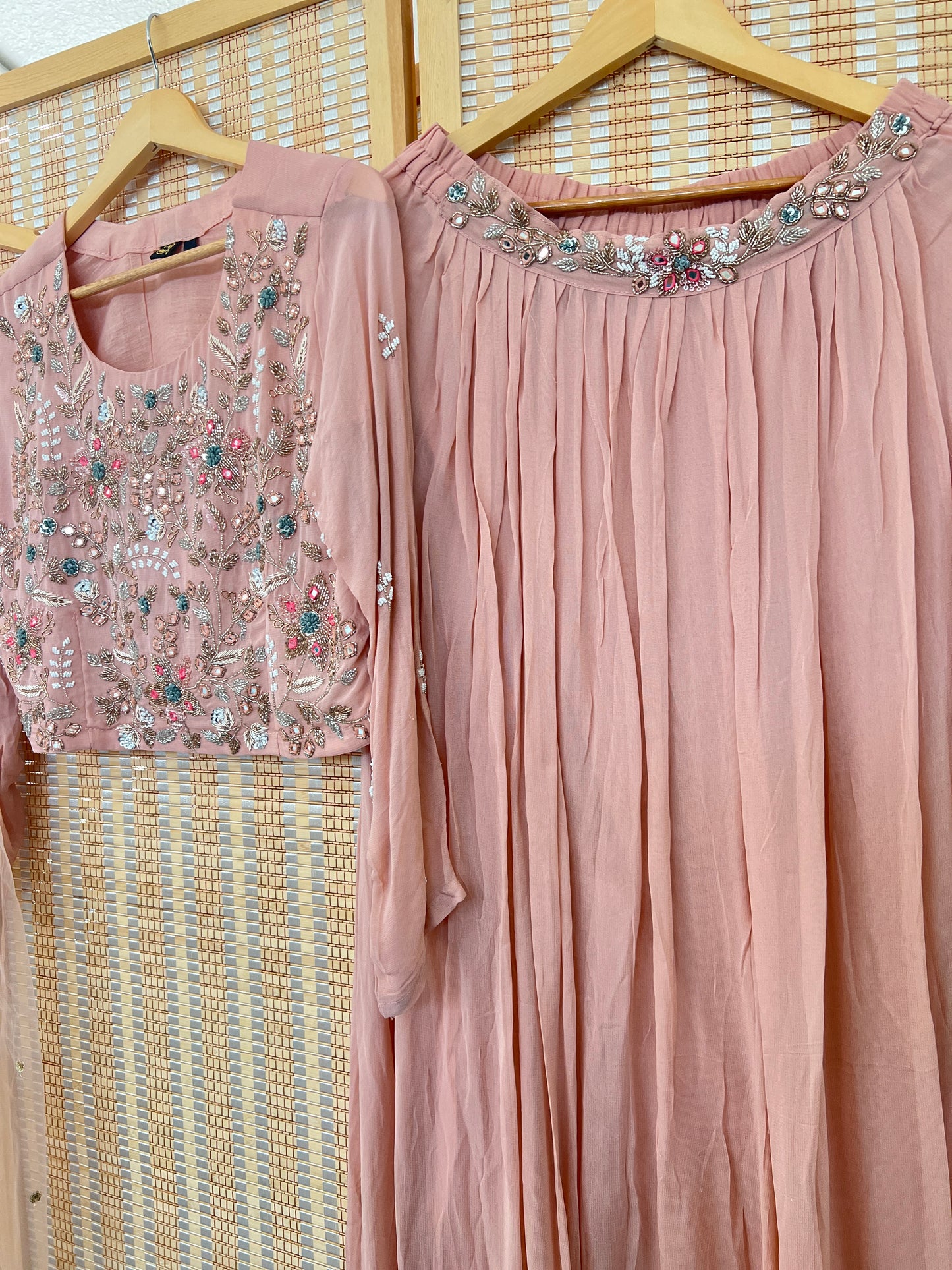 Onion pink pure georgette crop too and lehenga