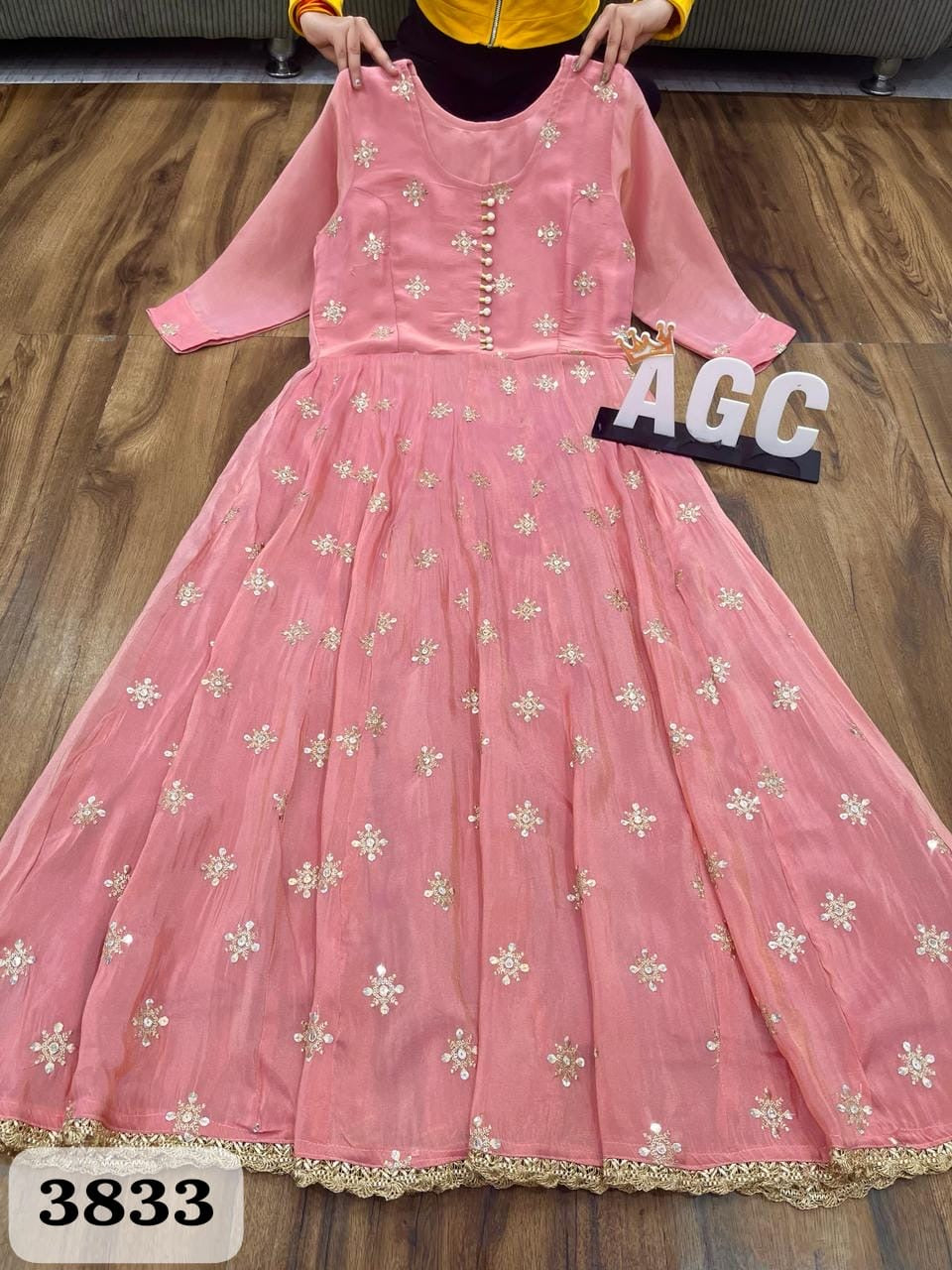 Premium pink jacquard fabric anarkali kurti and dupatta