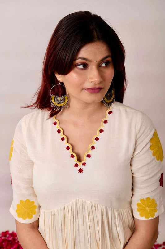 Off white stylish high slits cotton casual wear co-ord set