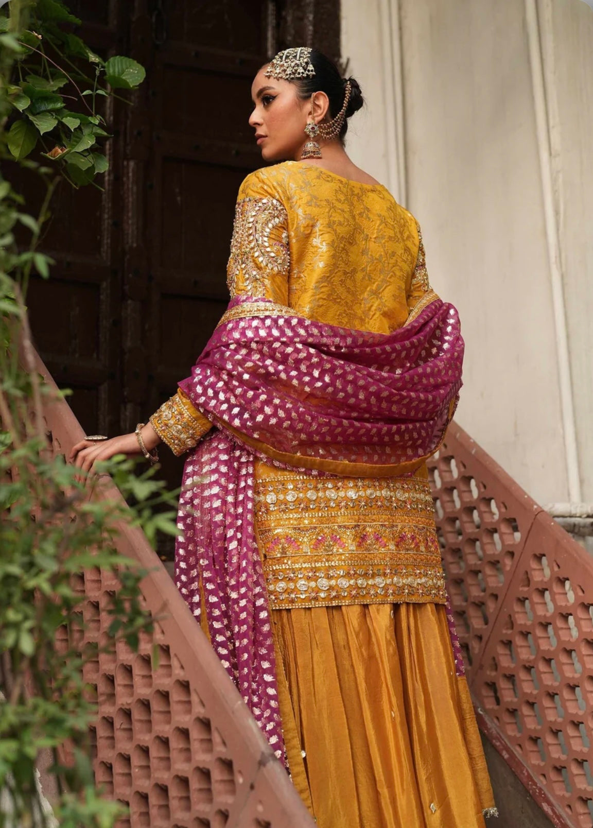 Yellow super stunning sharara set with pink dupatta