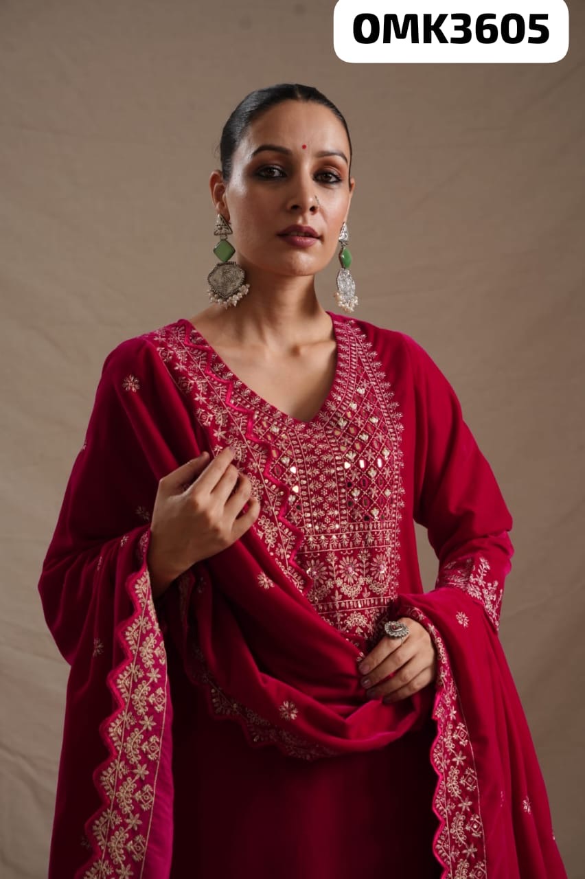 Red elegant heavy work velvet suit