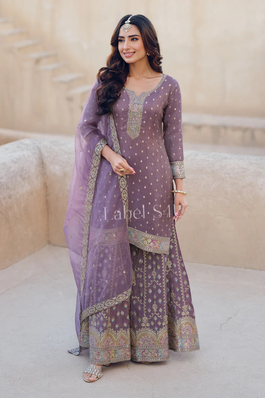 Lilac beautiful partywear sharara set
