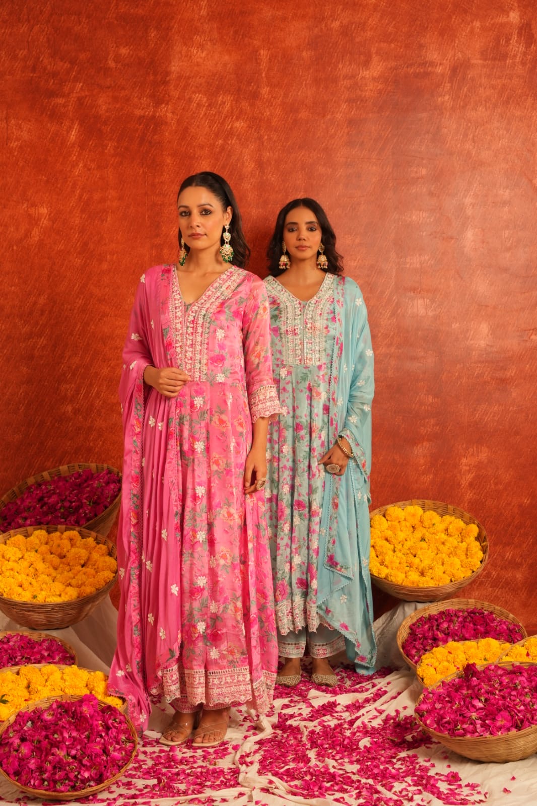 Pink elegant floral anarkali kurta set