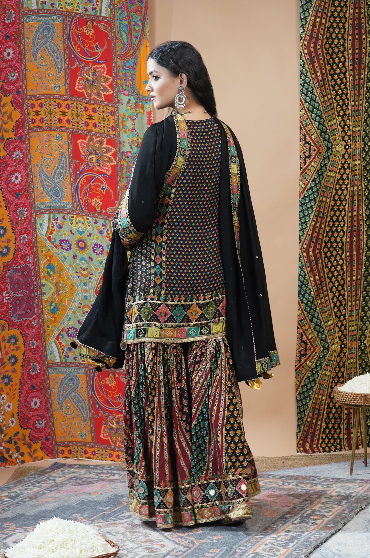 Designer super stylish pure crepe sharara suit