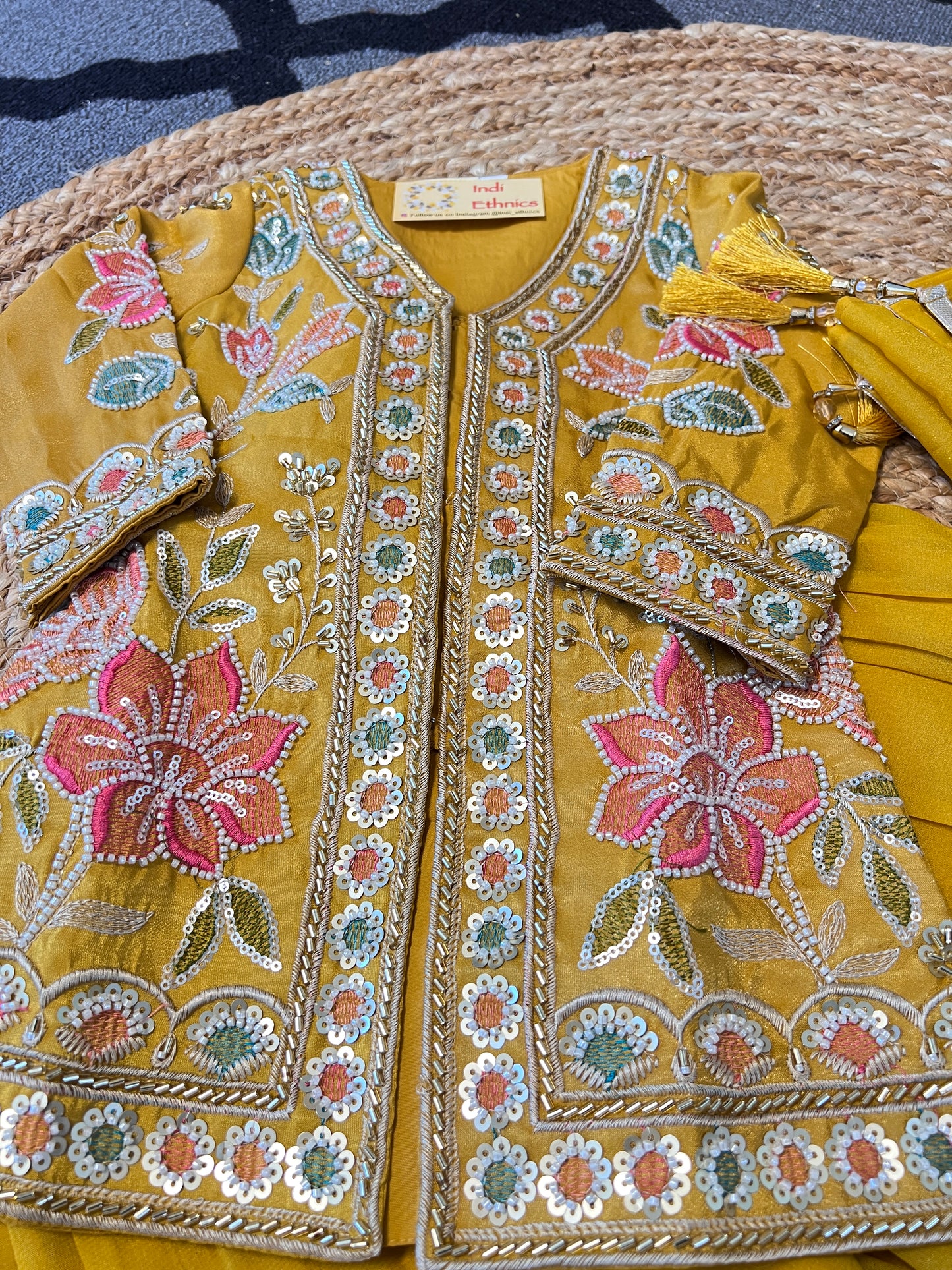 Girls Mustard yellow handwork sharara suit