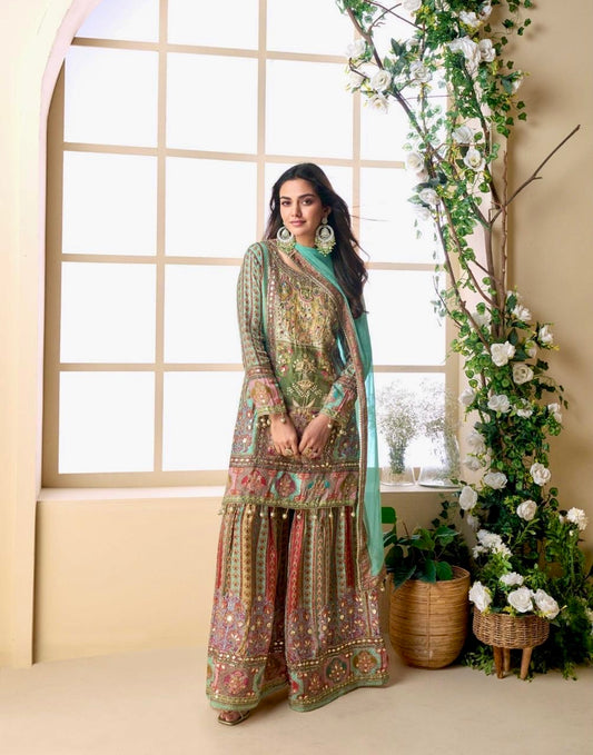 Mint crepe beautiful sharara suit