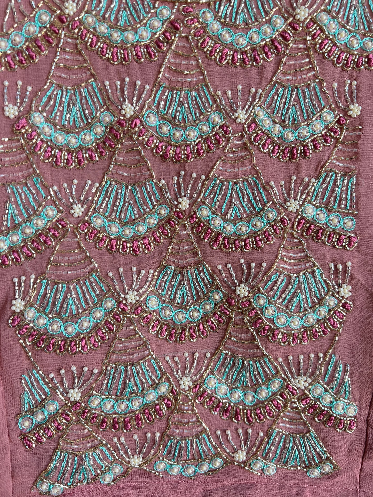 Dust pink handwork crop top skirt and shrug set