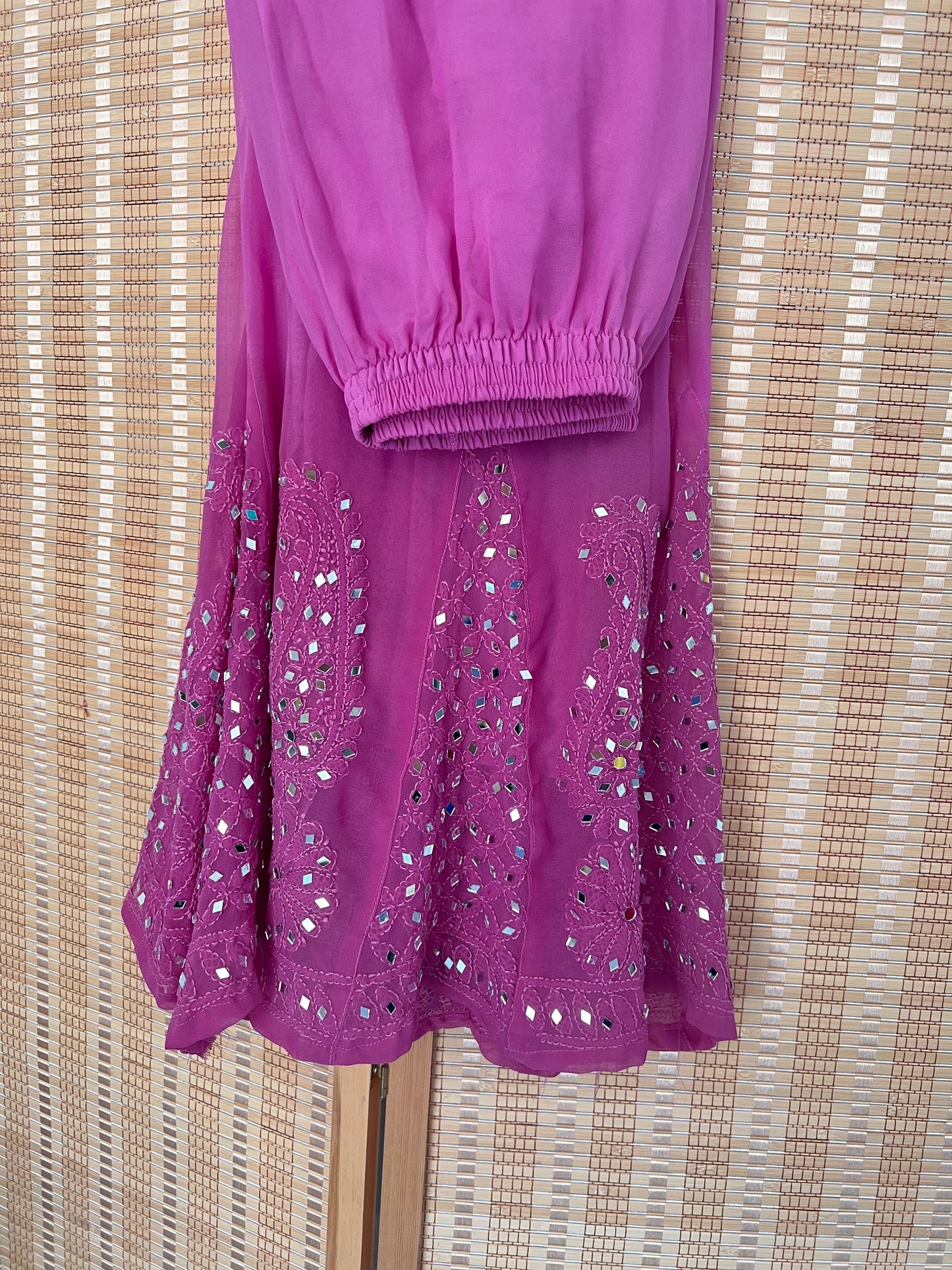Hot Pink ombre heavy mirror chikankari suit
