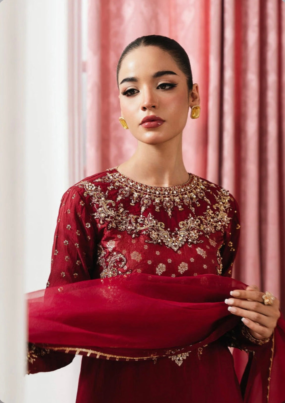Maroon heavy handwork suit with heavy dupatta
