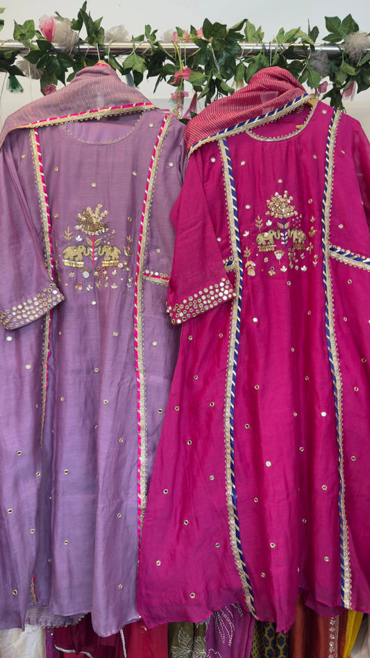 Dark pink Designer premium mul chanderi elegant A line suit