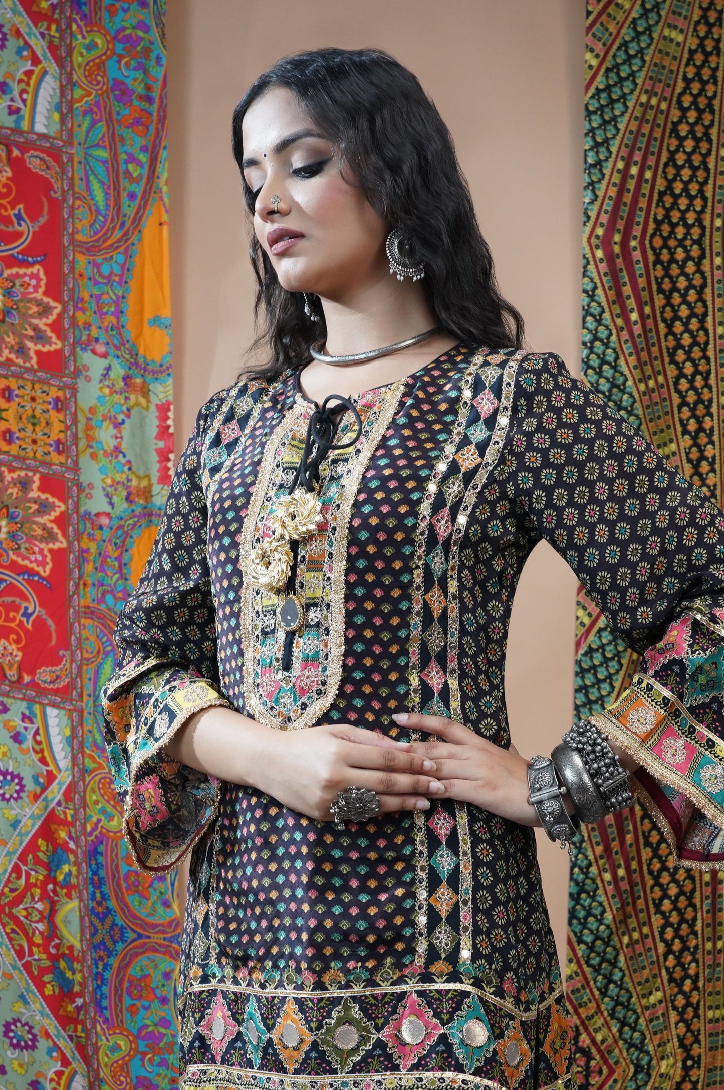 Designer super stylish pure crepe sharara suit