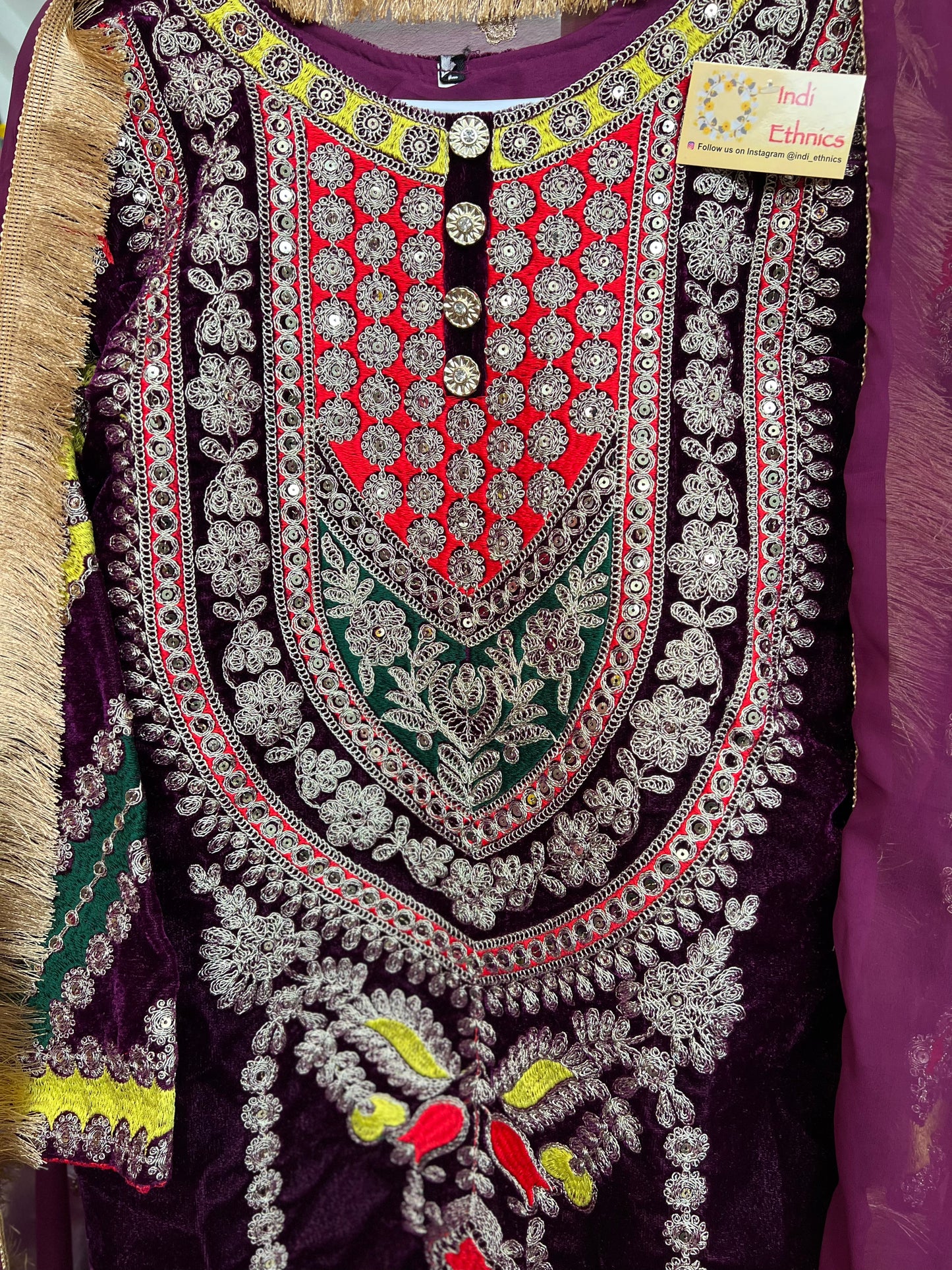 Regal Maroon Heavy embroidered and sequence work Velvet Kurta set