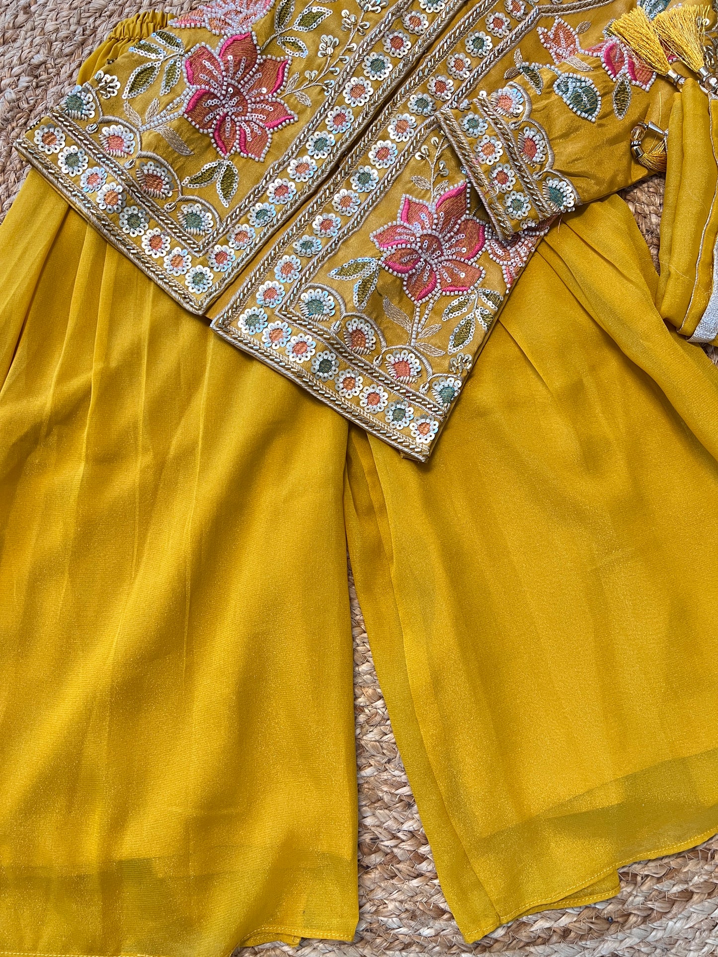 Girls Mustard yellow handwork sharara suit