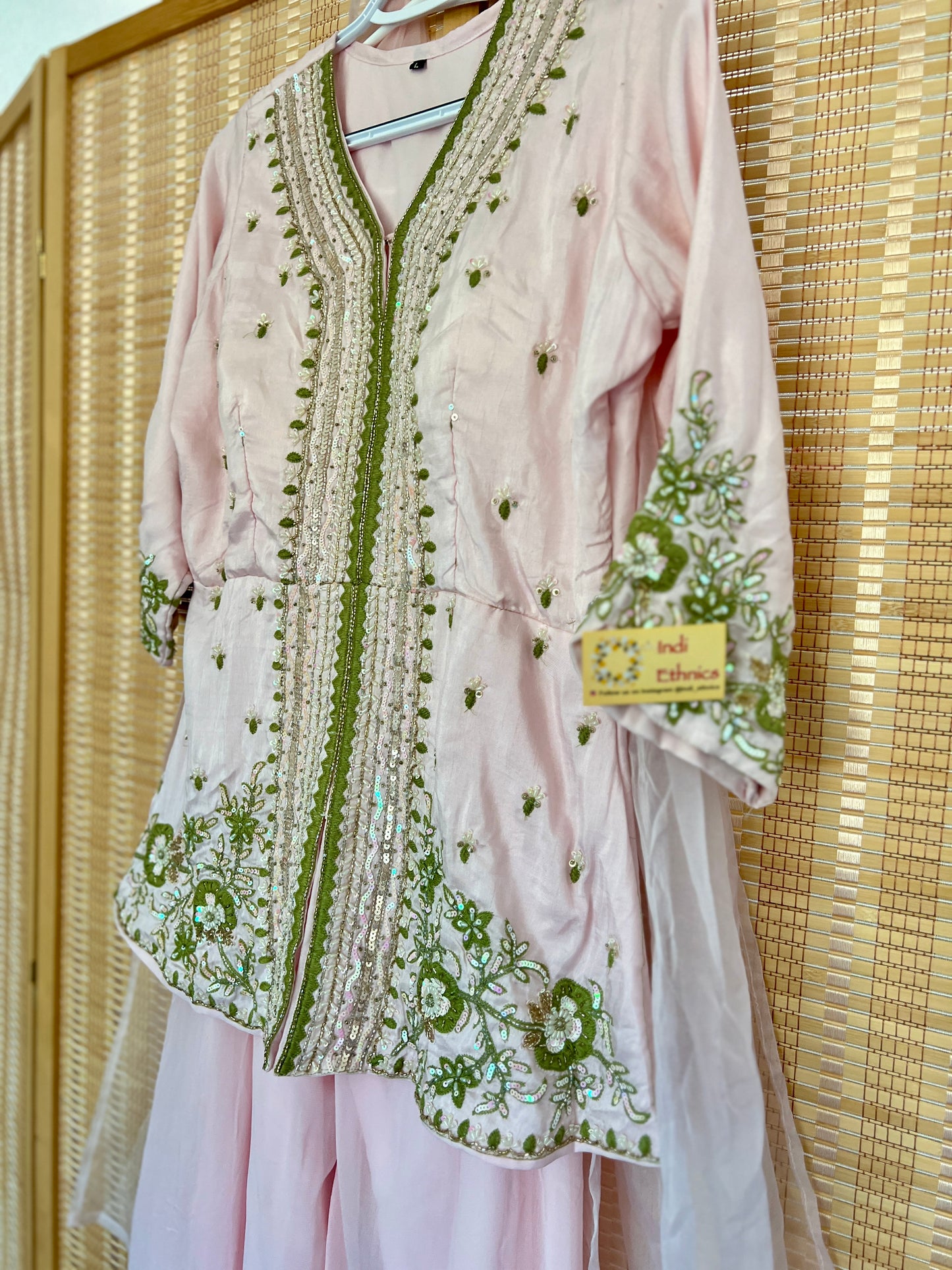 Baby pink designer heavy handwork sharara set
