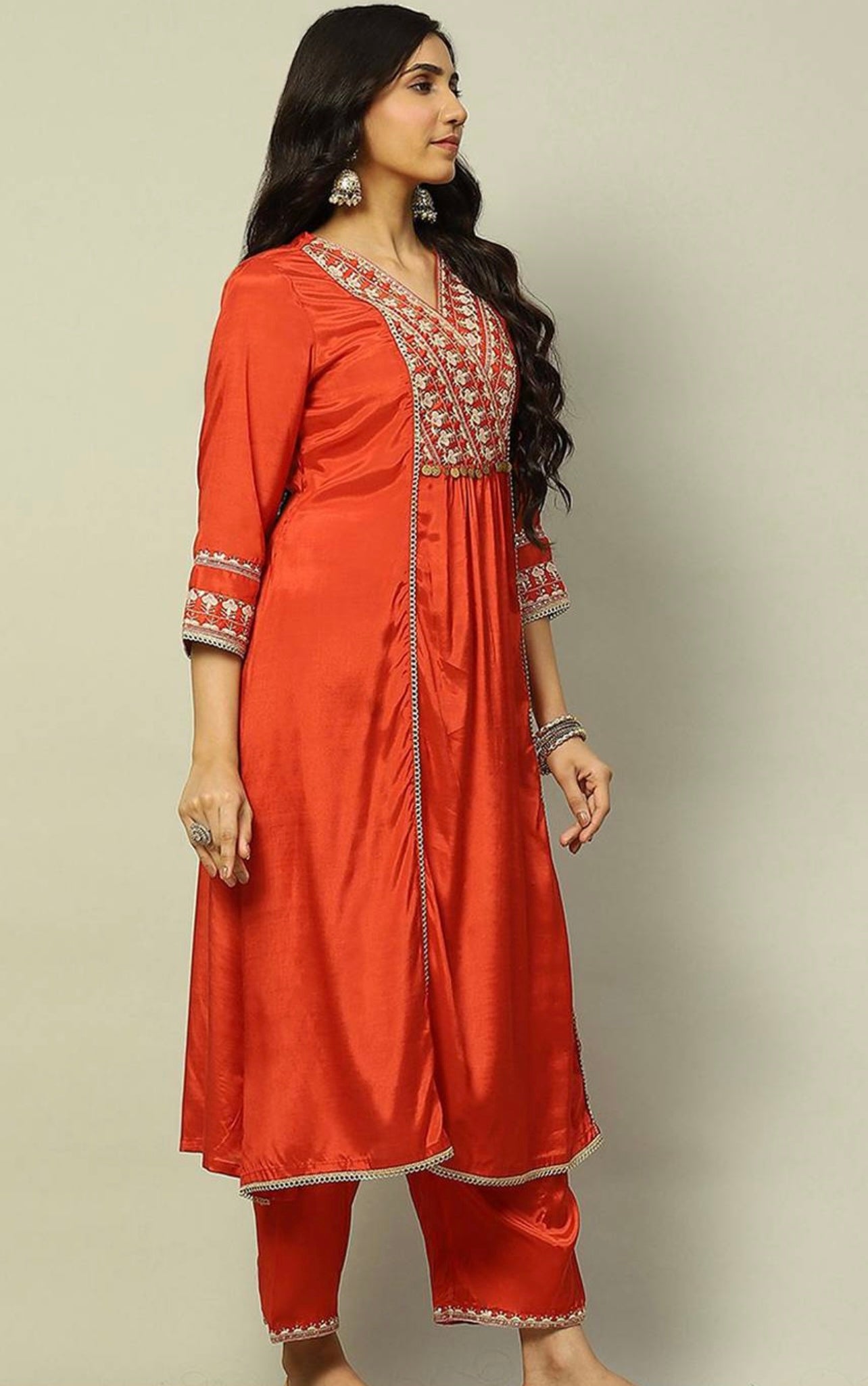 Rust orange pure viscose chanderi partywear kurti