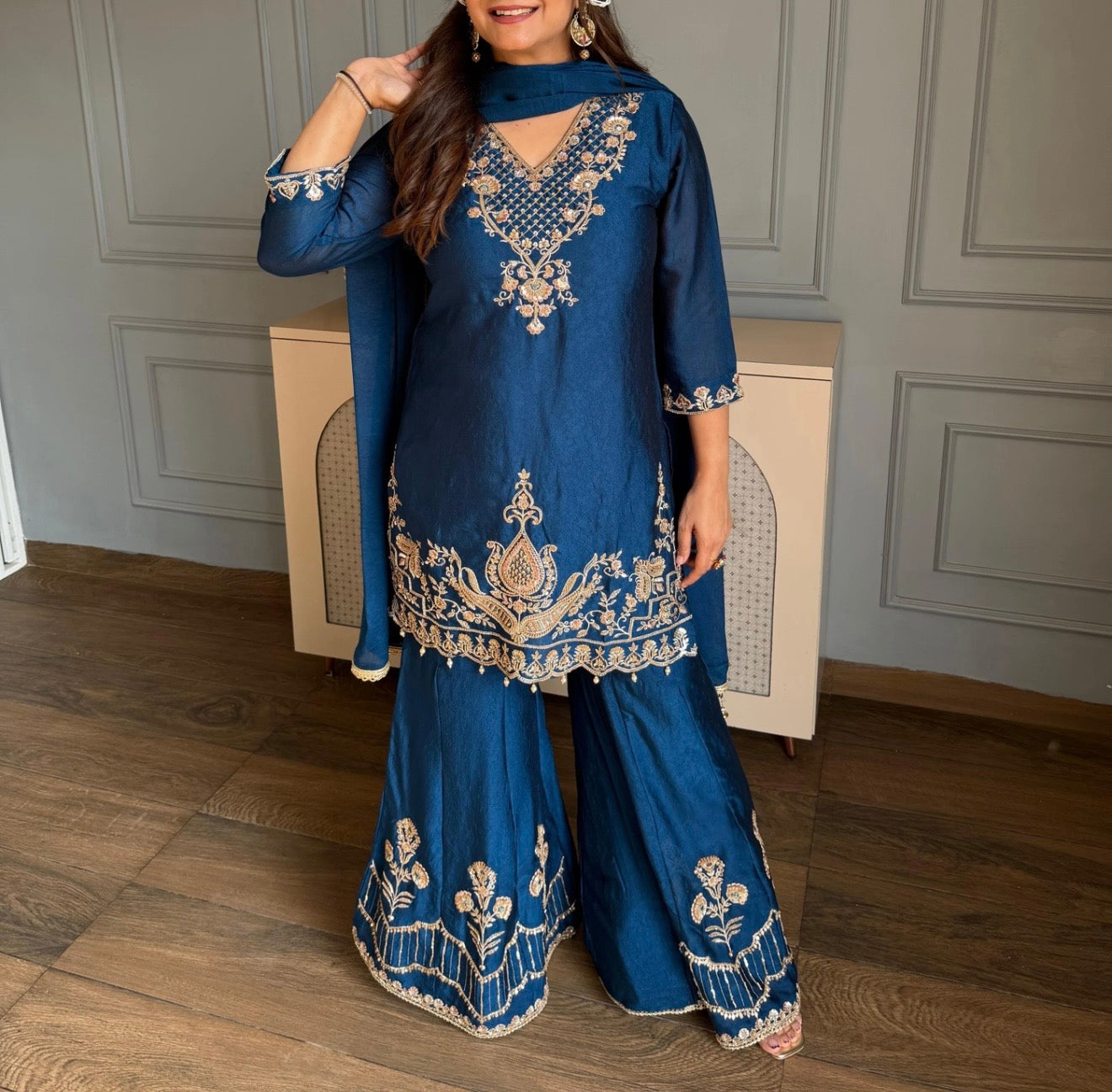 Blue beautiful handwork sharara suit