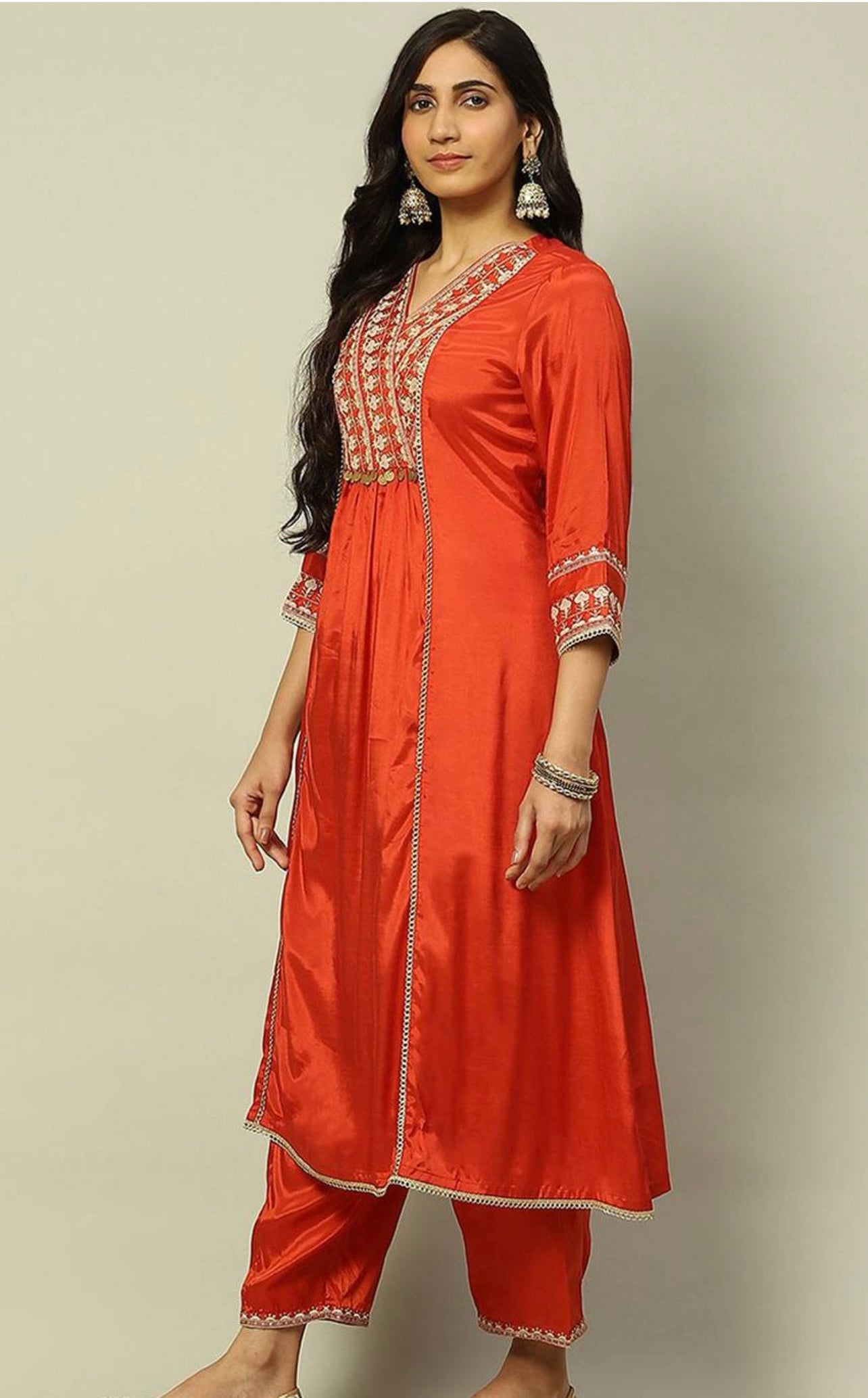 Rust orange pure viscose chanderi partywear kurti