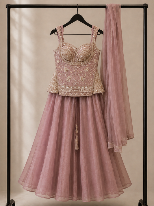 Onion pink heavy handwork sharara suit