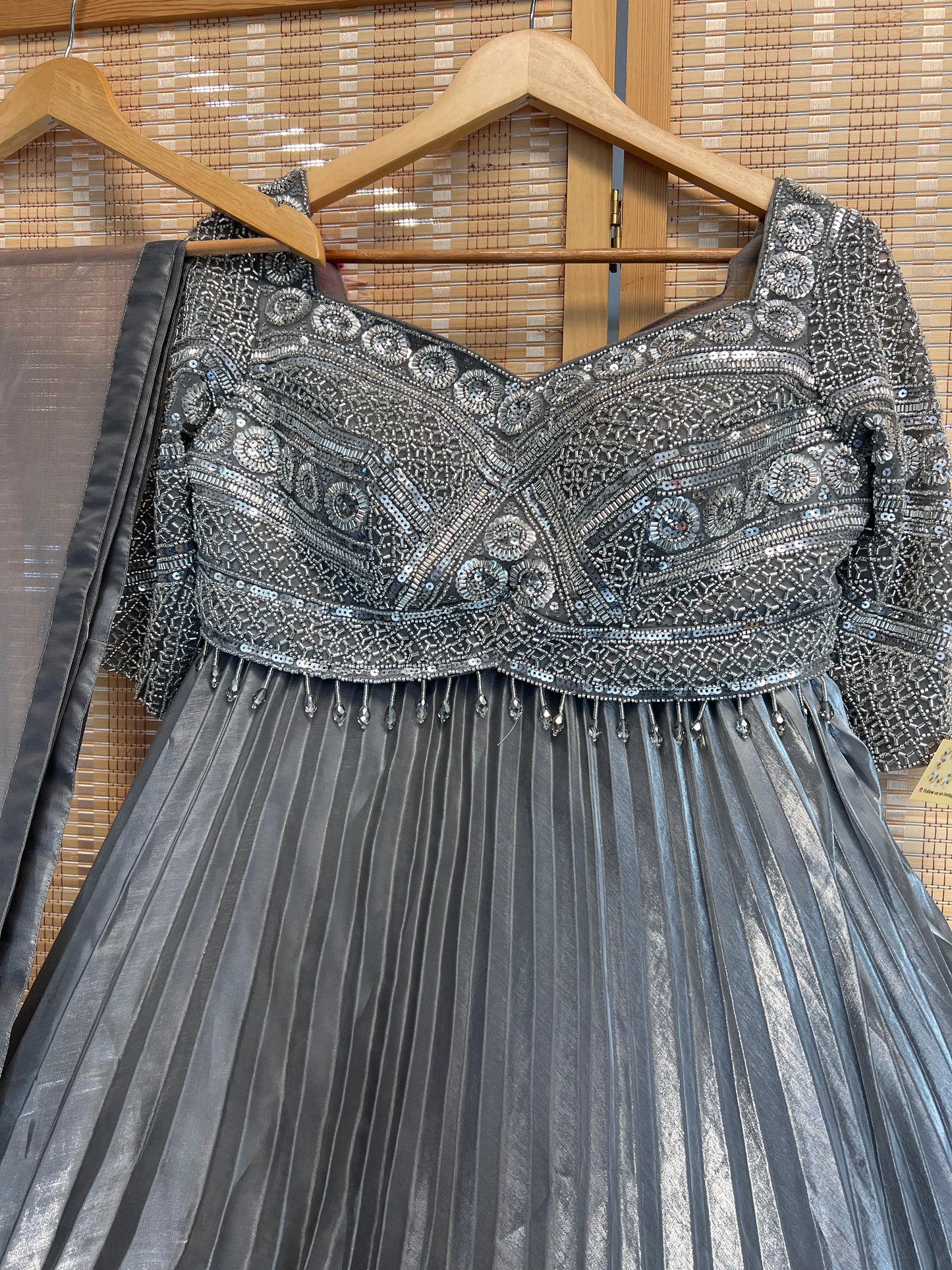 Grey heavy handwork lehenga choli with dupatta