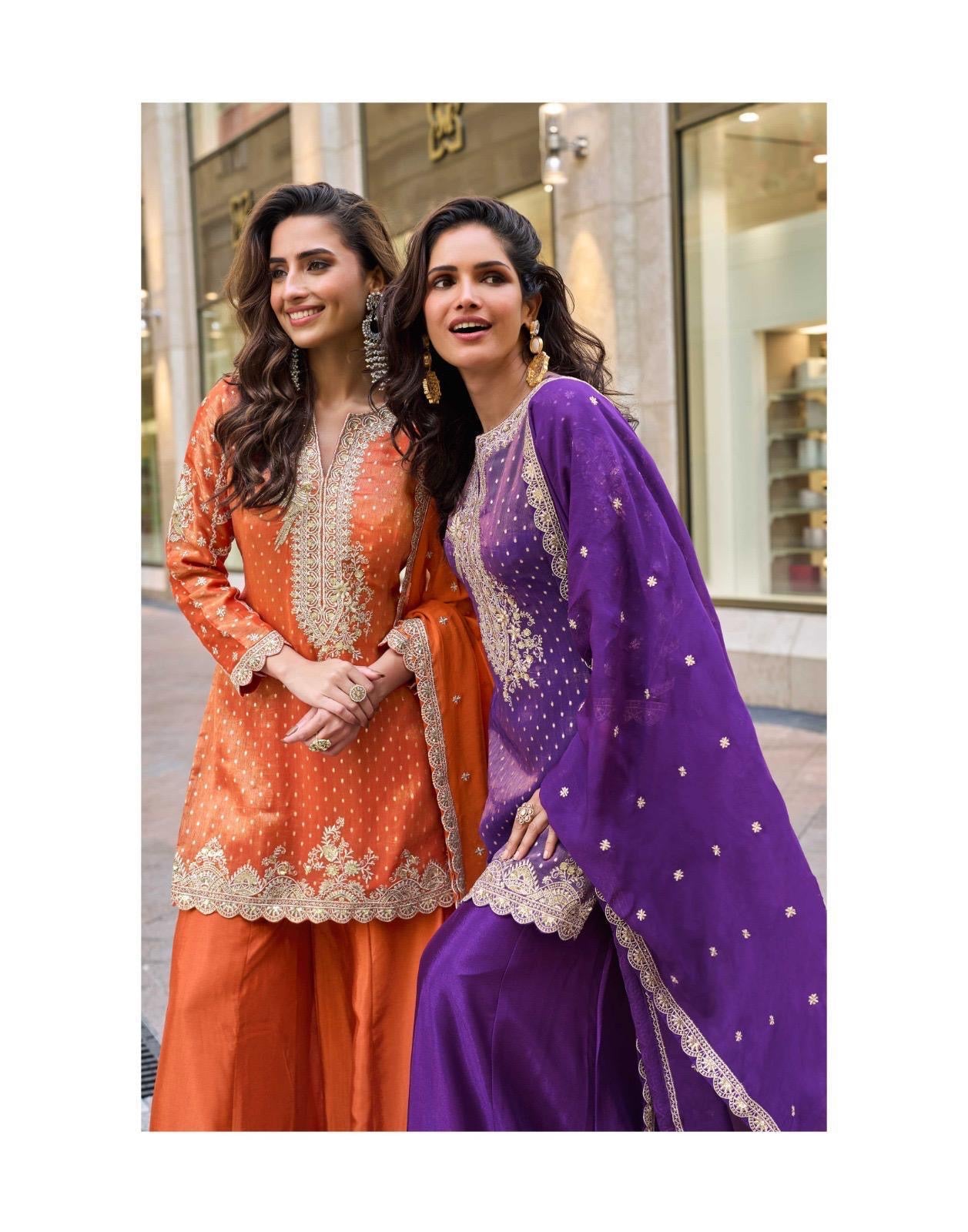 Rust orange stunning palazzo sharara suit