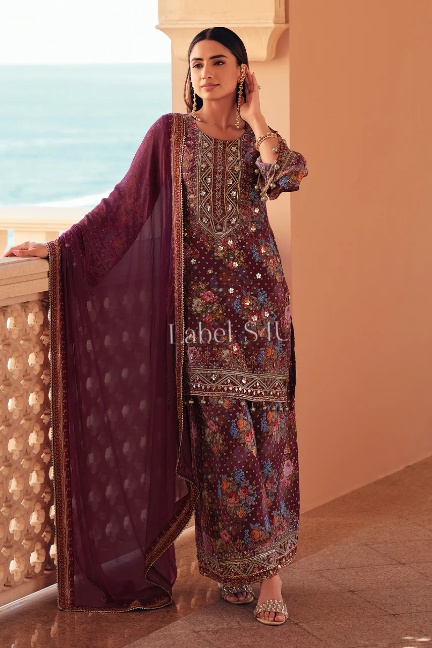 Wine partywear kurta palazzo set