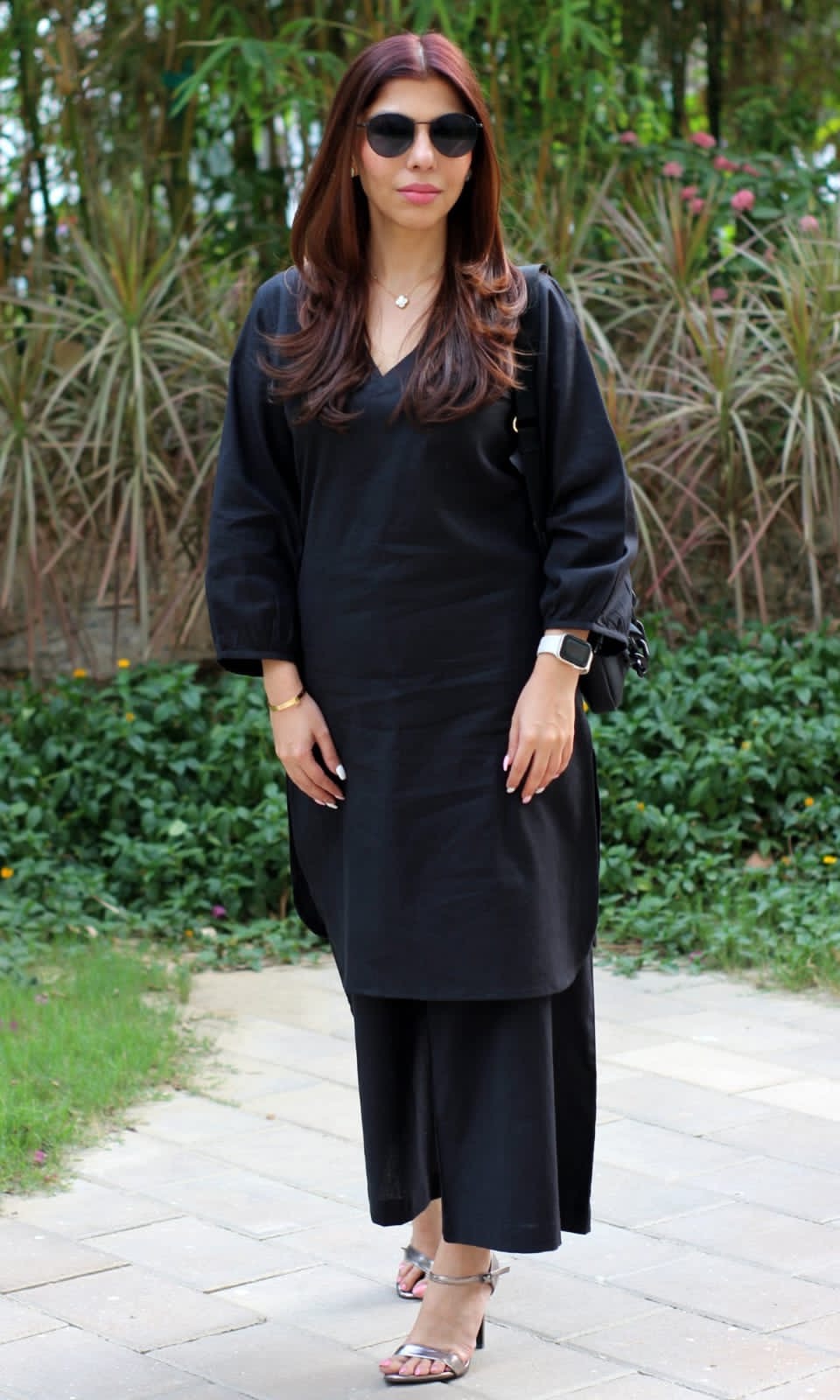 Black pure cotton v neck summer co-ord set