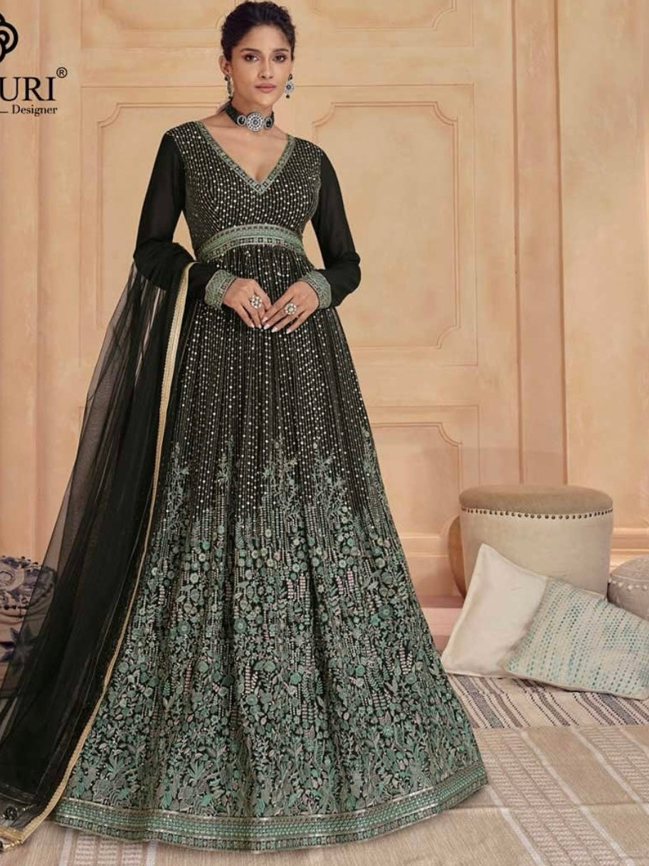 Black heavy sequence work partywear floor length gown
