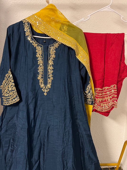 Navy Blue heavy handwork anarkali suit