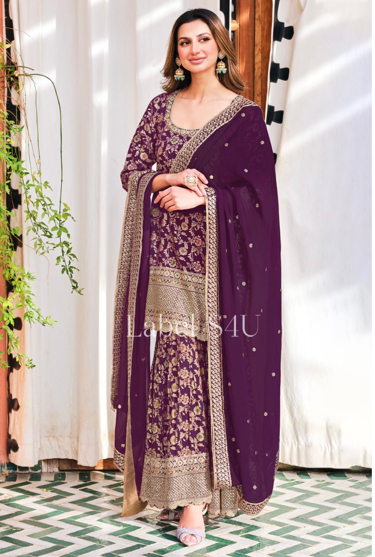 Burgunday premium sharara suit