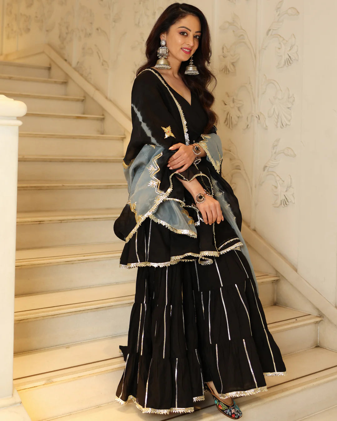 Black beautiful heavy gota patti peplum sharara set