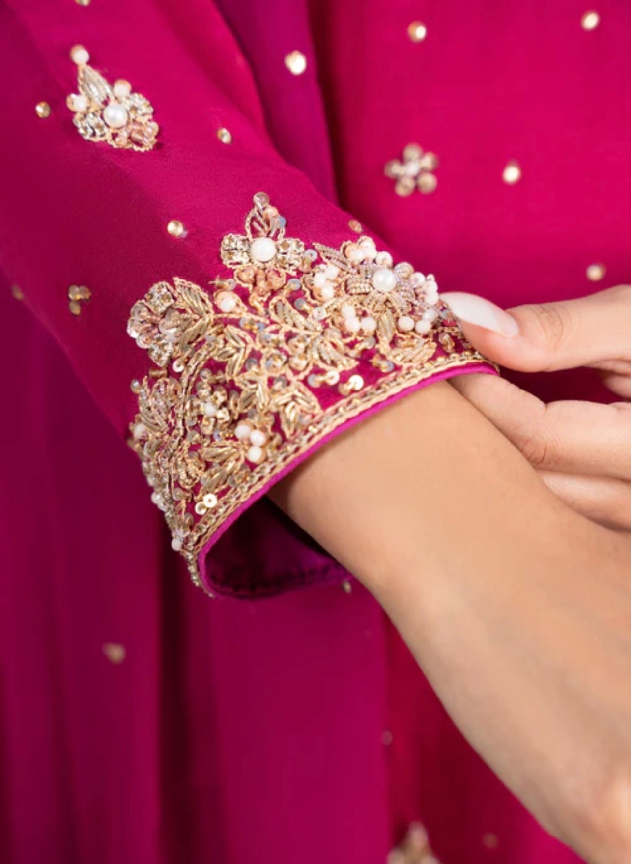 Wine heavy jardoshi work sharara suit