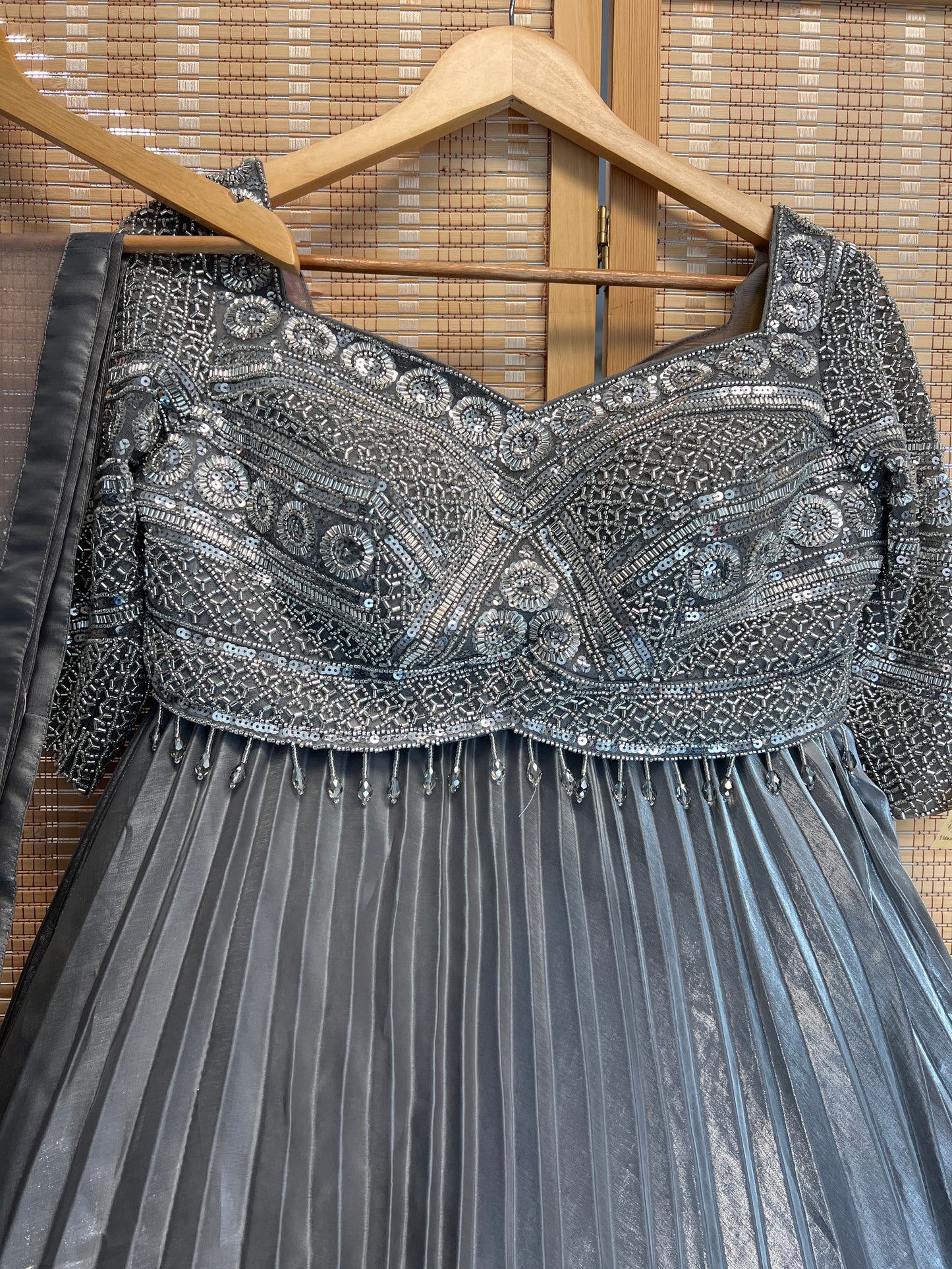 Grey heavy handwork lehenga choli with dupatta
