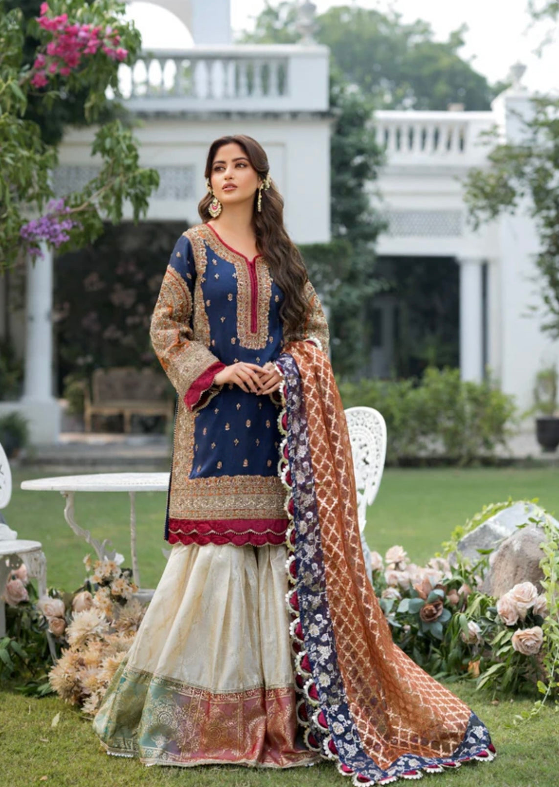 Indi Lux Navy Blue heavy handwork sharara suit