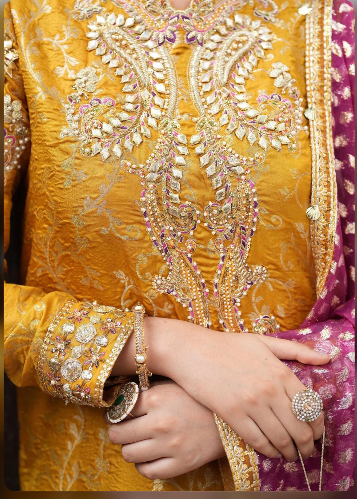 Yellow super stunning sharara set with pink dupatta
