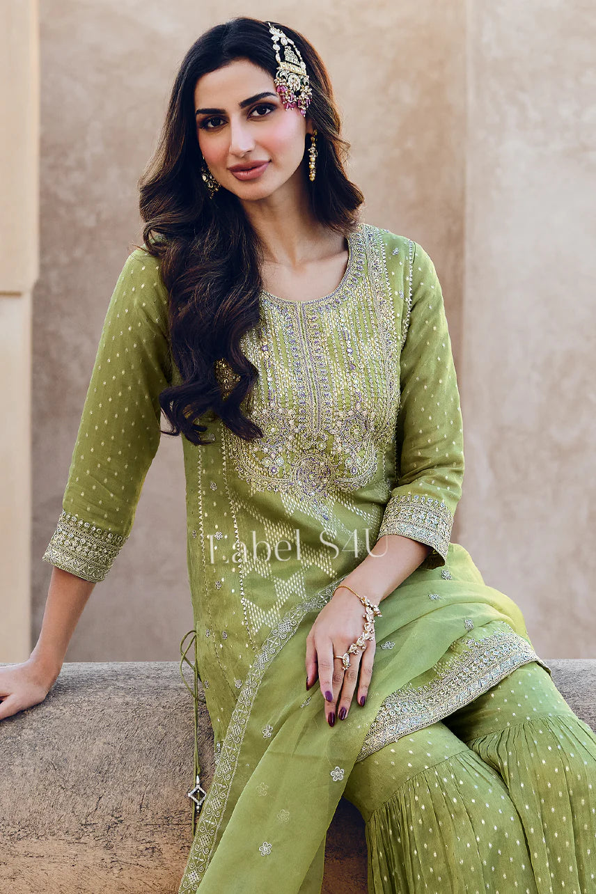 Pastel green stunning partywear sharara set