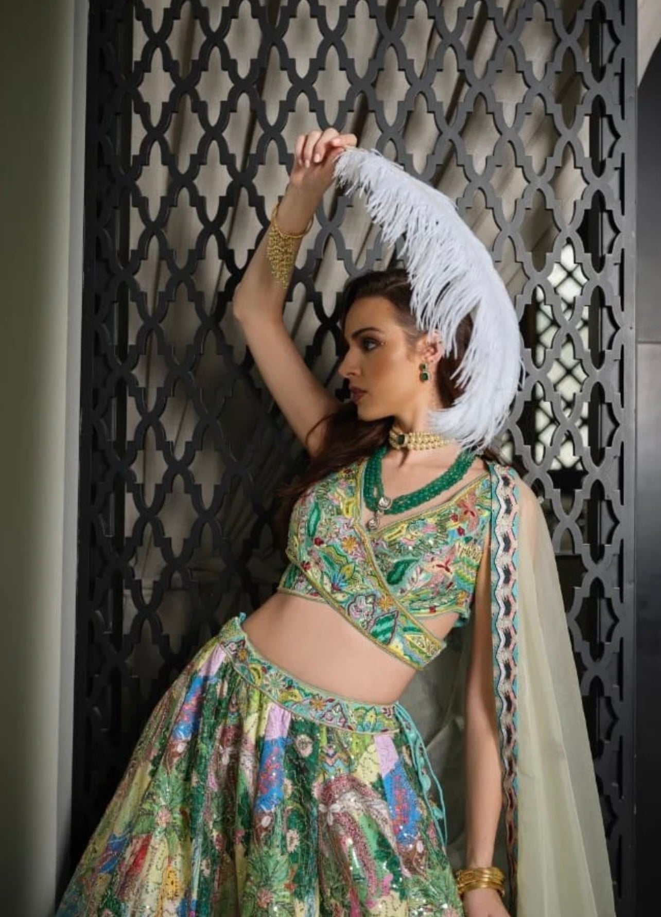 Designer silk multicolor heavy handwork lehenga choli