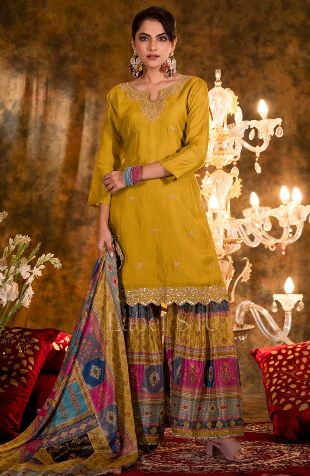 Mustard chinnon no beautifully crafted sharara set