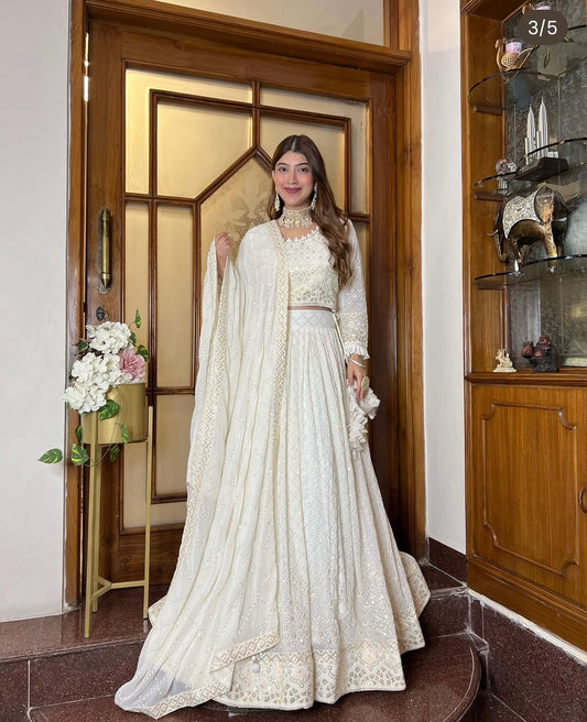 Off white chikankari lehenga with sequence work