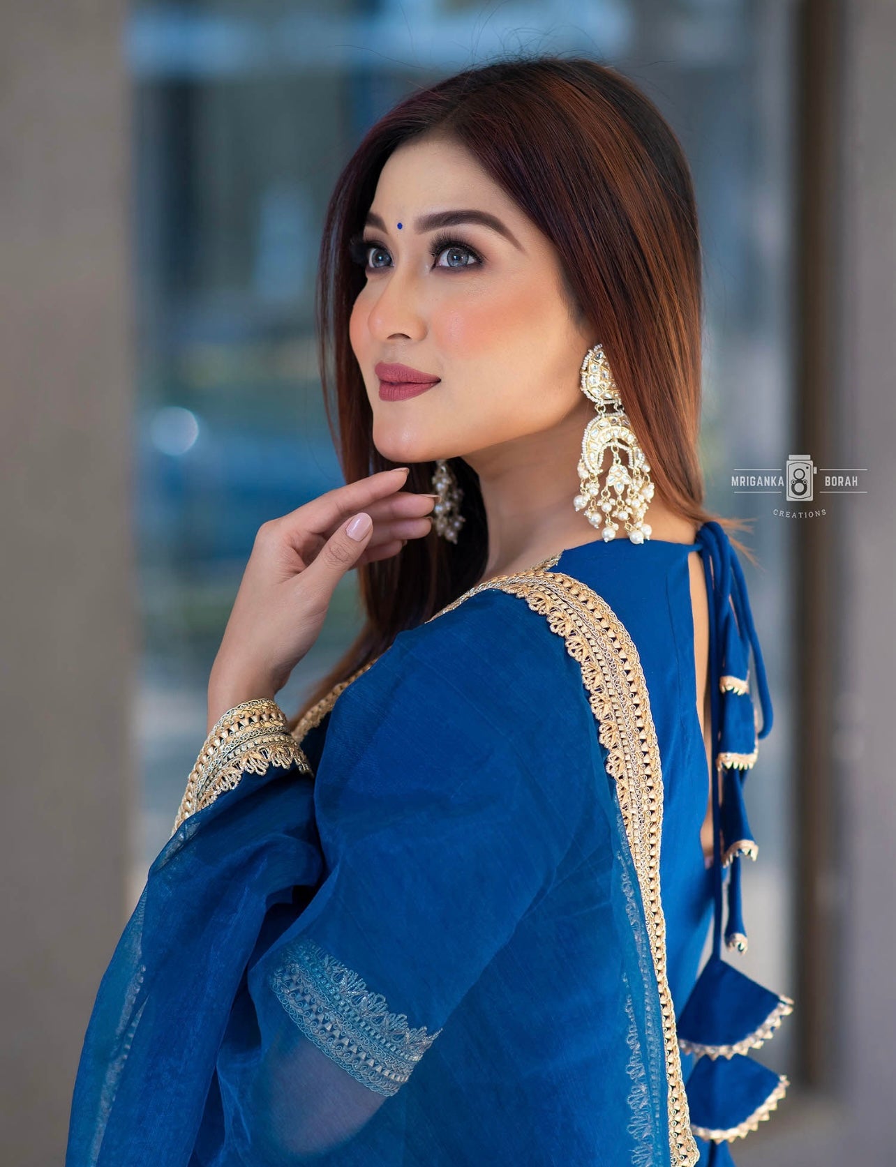 Royal blue elegant gota work rayon fit and flare anarkali kurta set