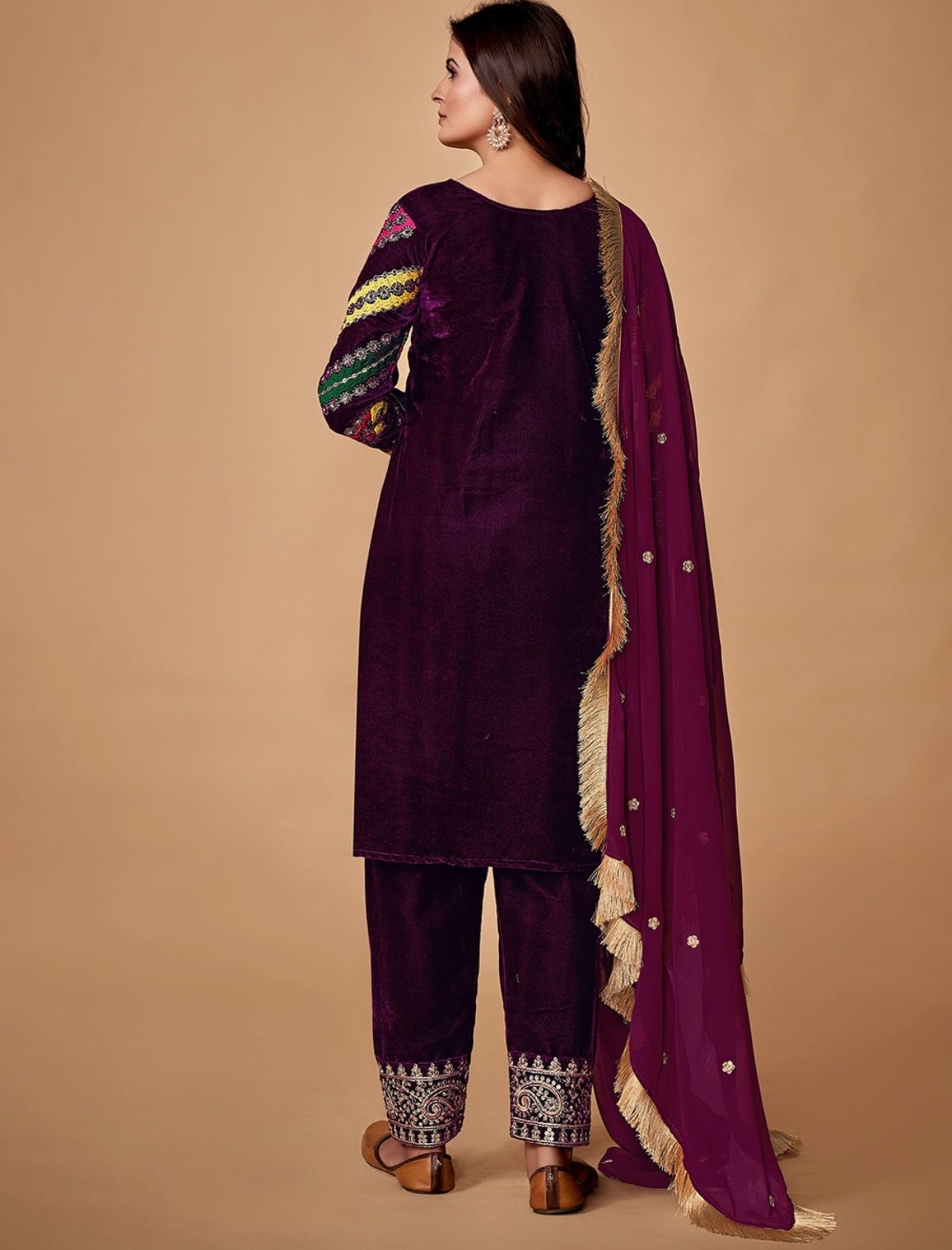 Regal Maroon Heavy embroidered and sequence work Velvet Kurta set