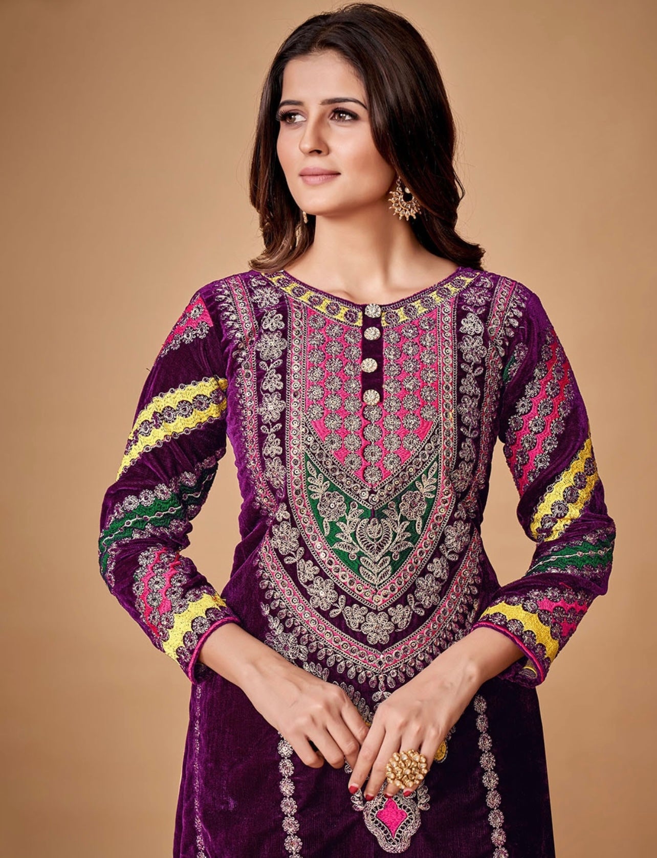 Regal Maroon Heavy embroidered and sequence work Velvet Kurta set
