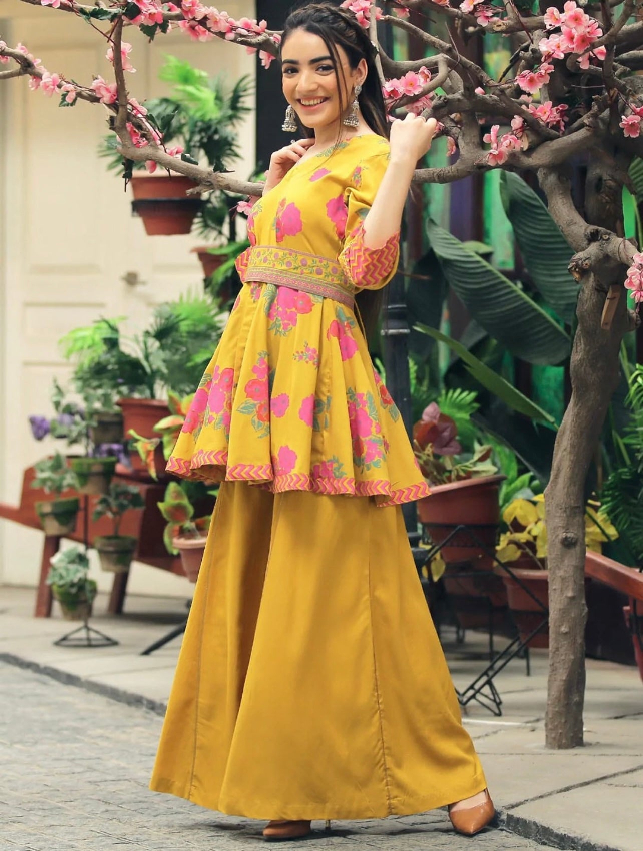 Yellow Floral Flowy Sharara set