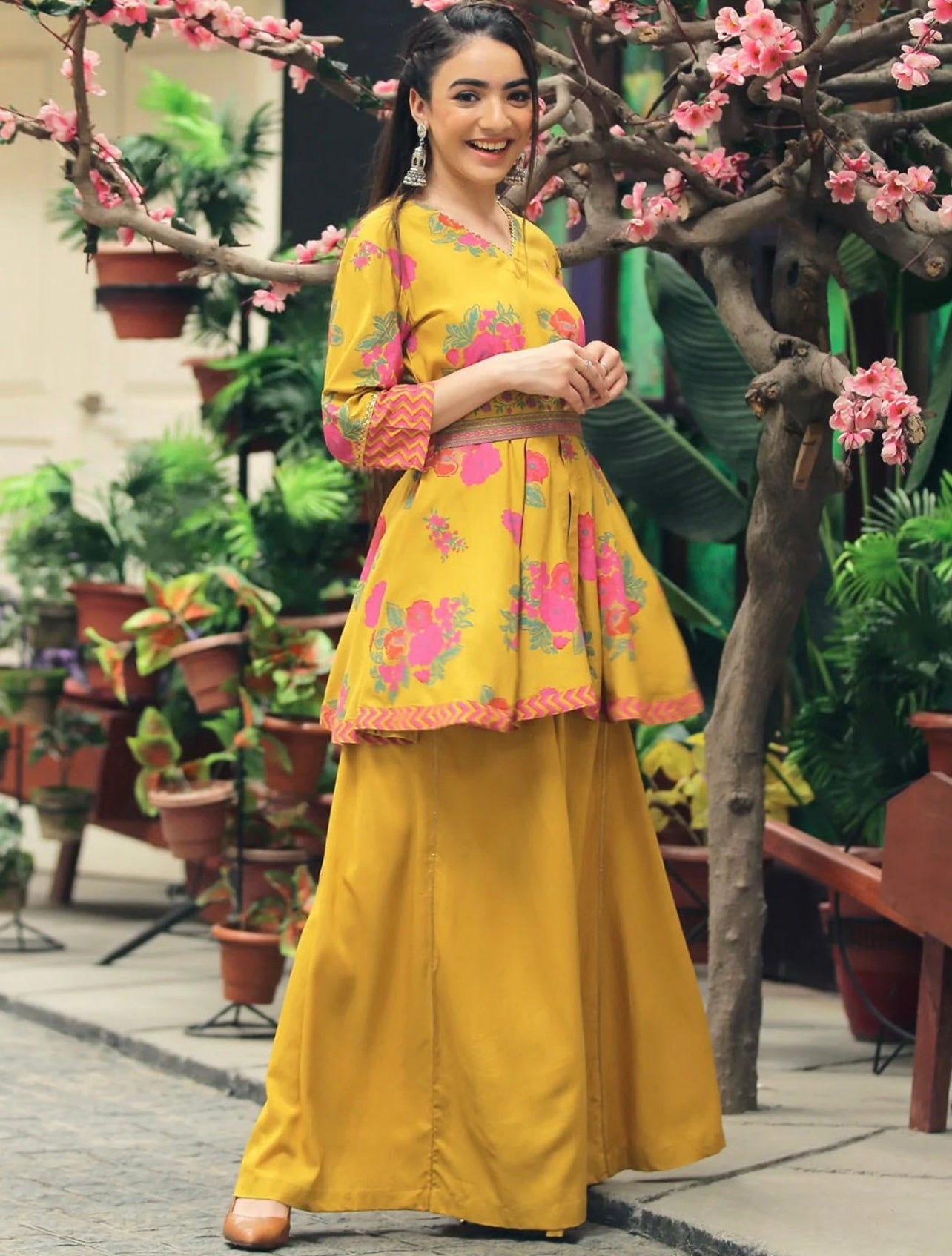 Yellow Floral Flowy Sharara set
