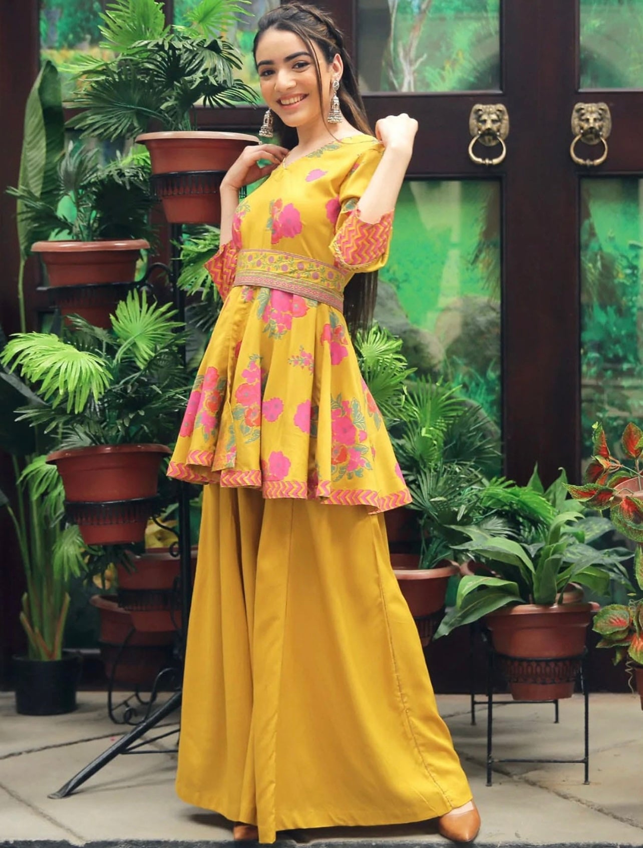 Yellow Floral Flowy Sharara set