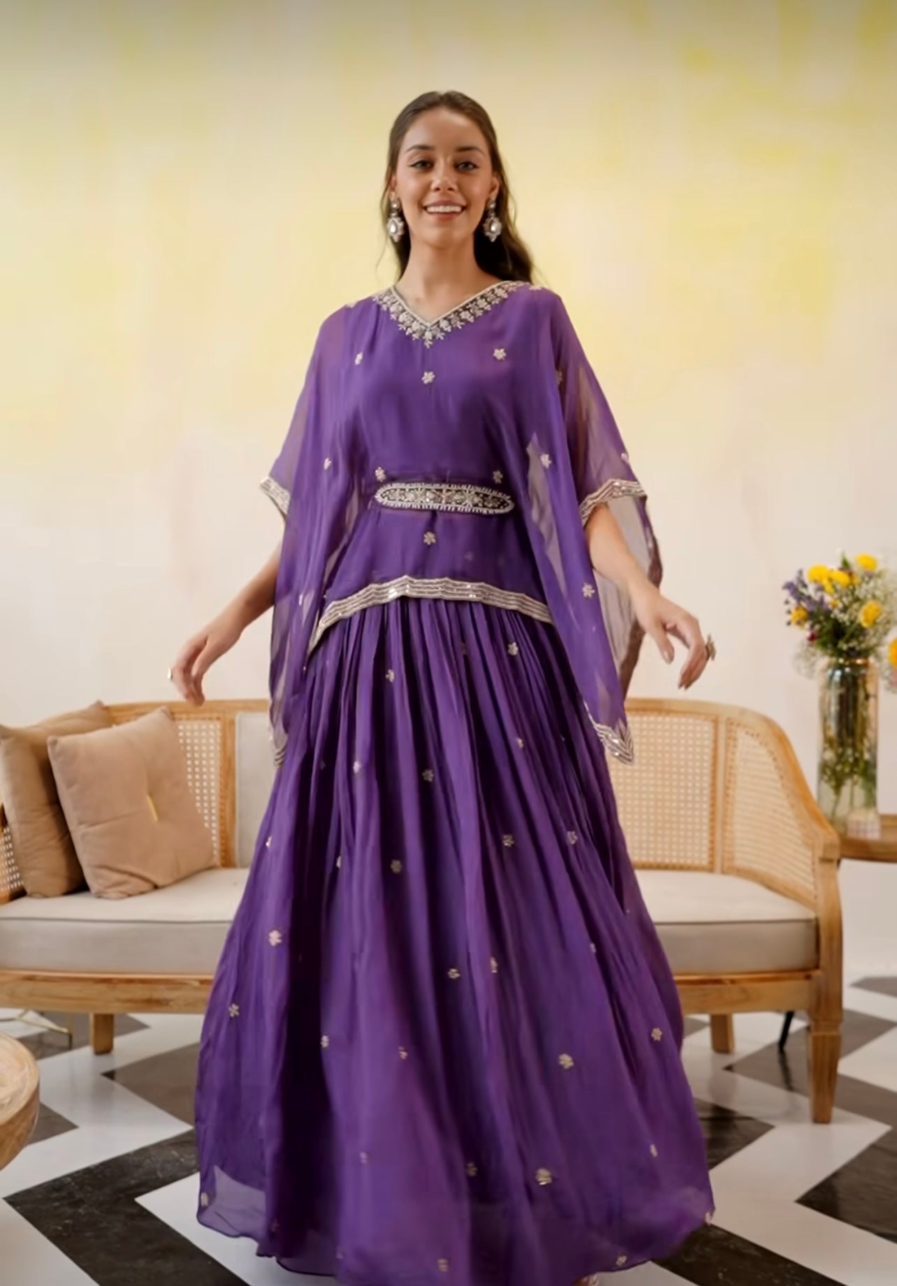 Purple Heavy handwork fusion co-ord set