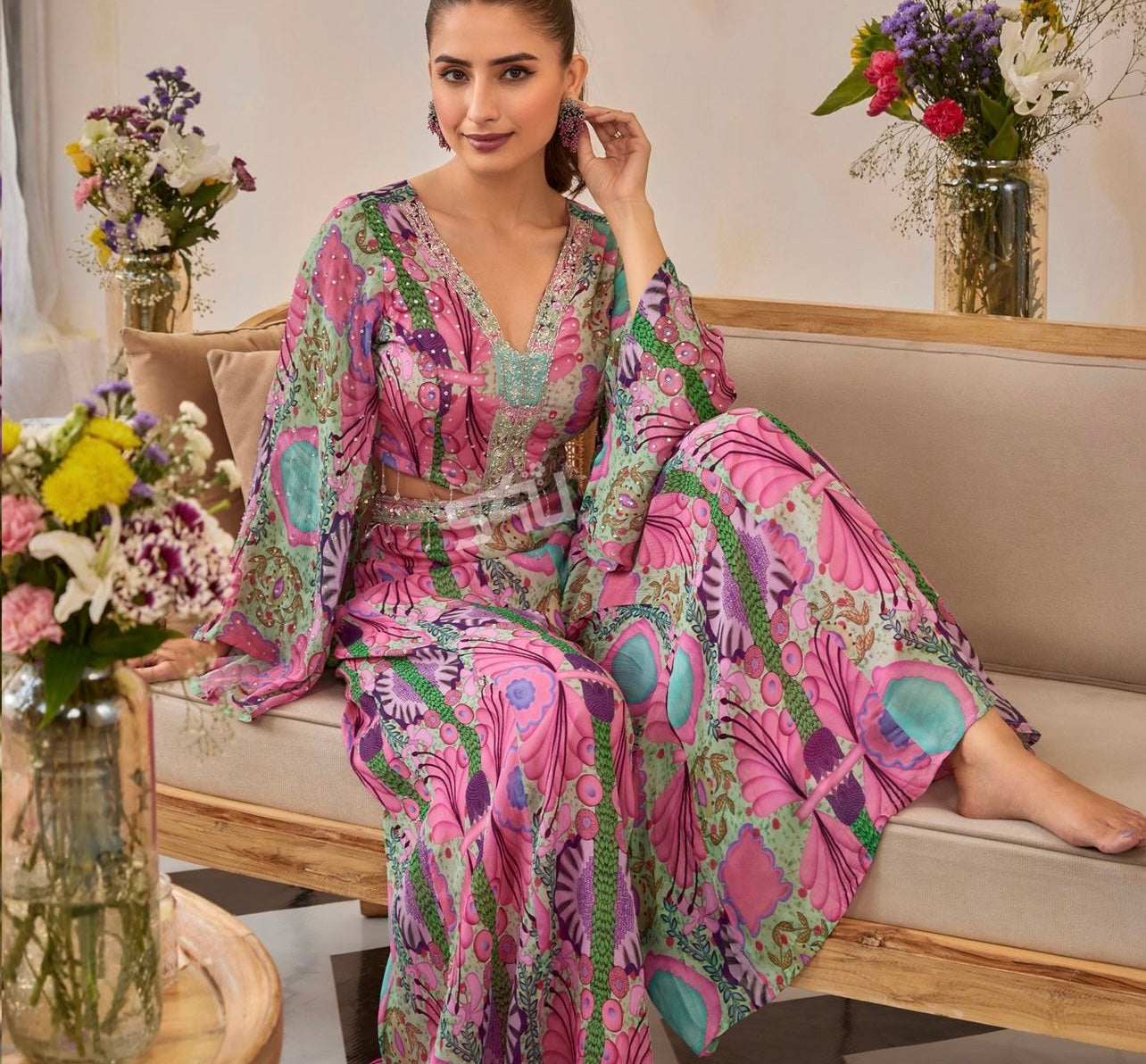 Pink floral handwork co-ord set