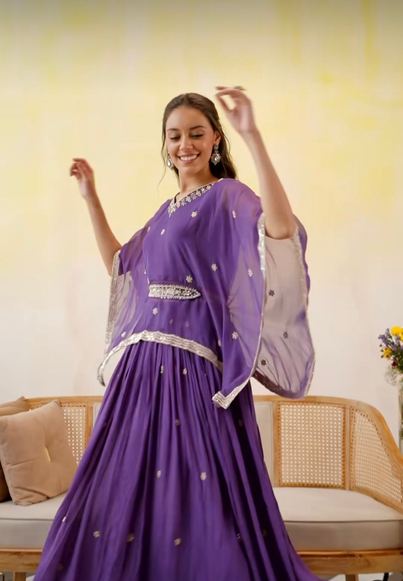 Purple Heavy handwork fusion co-ord set