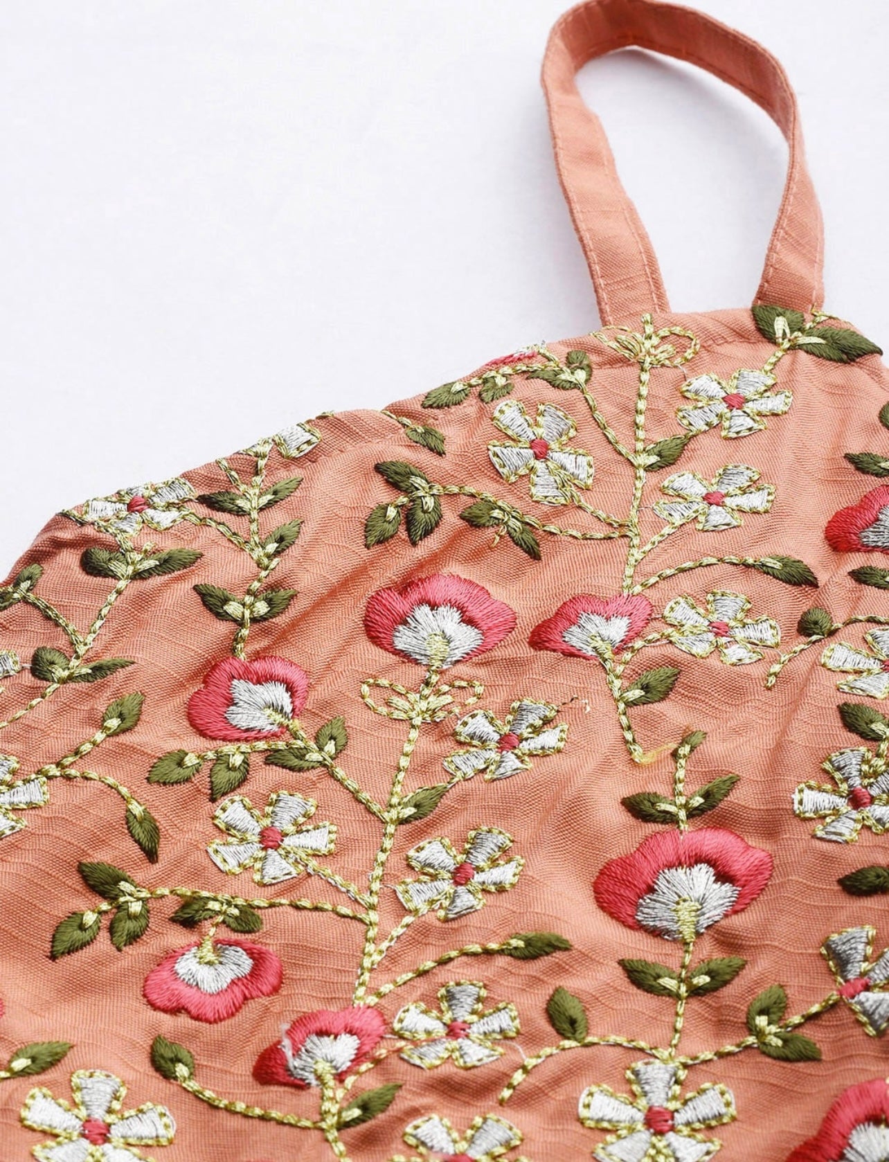 Peach Floral Embroidered Top with Palazzo and Shrug set