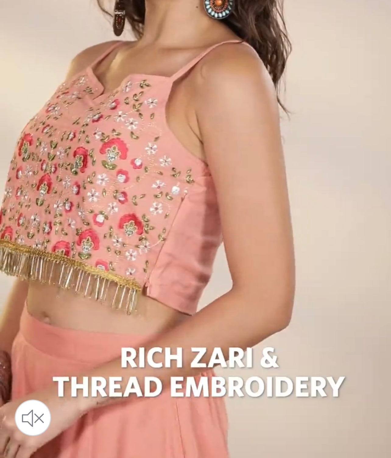 Peach Floral Embroidered Top with Palazzo and Shrug set