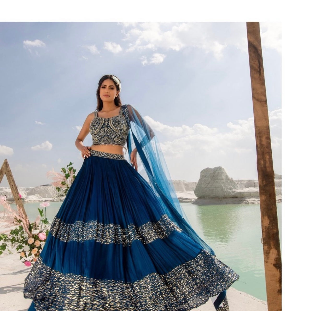 Teal blue Heavy mirror work Lehenga choli